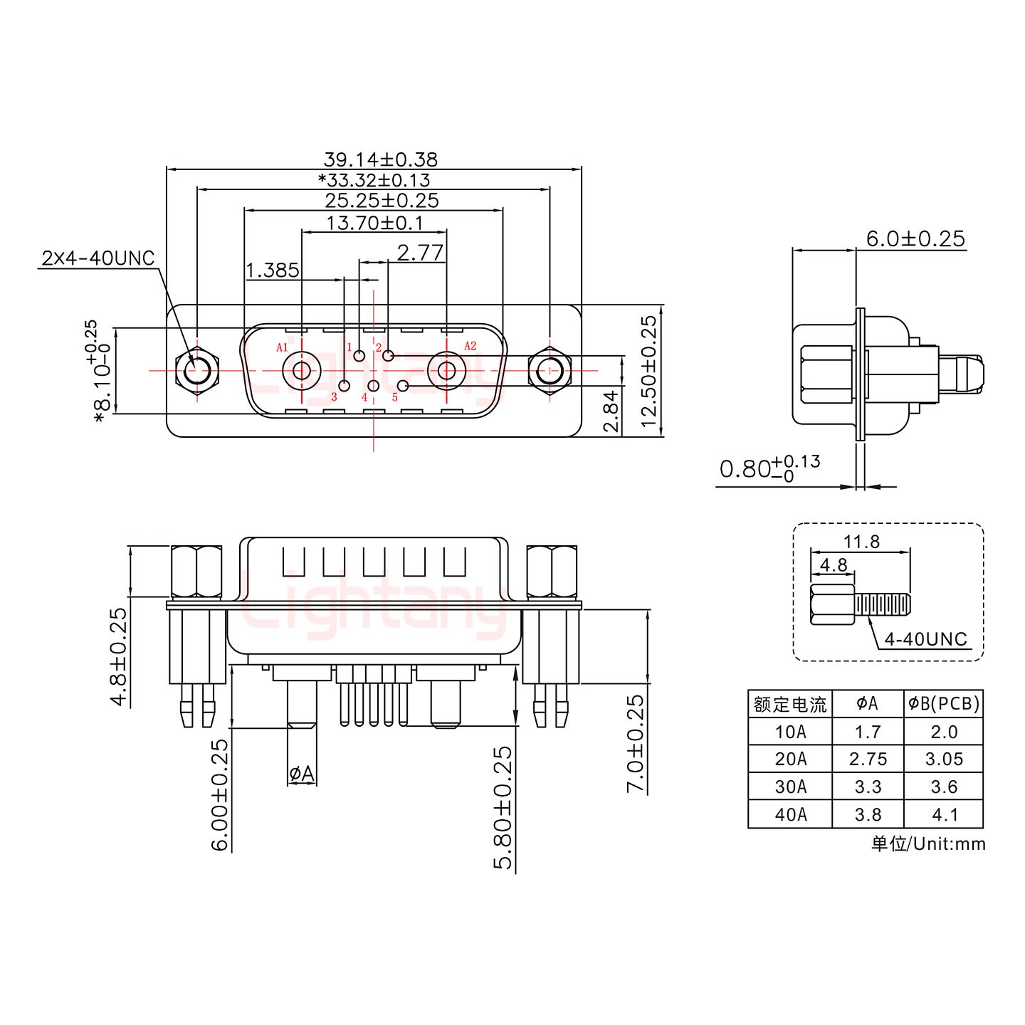 7W2公PCB直插板/鉚魚叉7.0/大電流20A