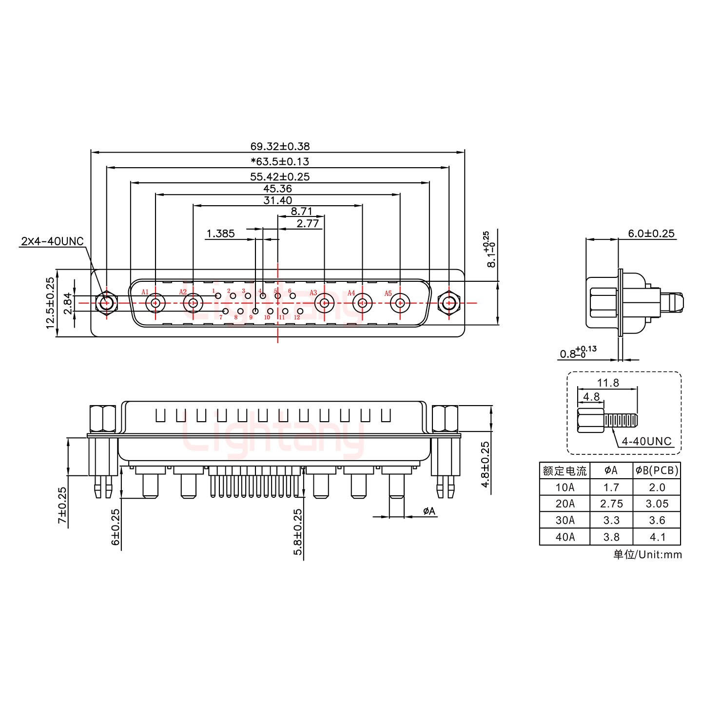 17W5公PCB直插板/鉚魚(yú)叉7.0/大電流30A