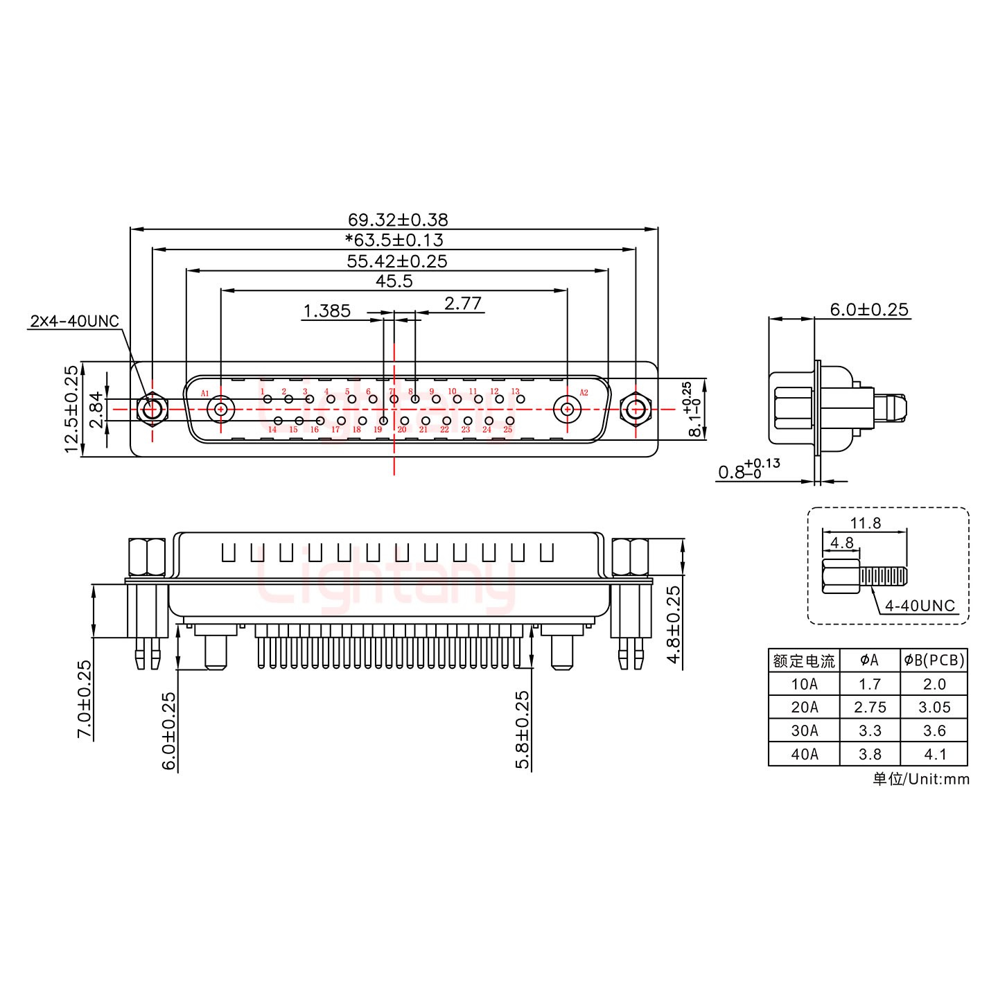 27W2公PCB直插板/鉚魚叉7.0/大電流40A