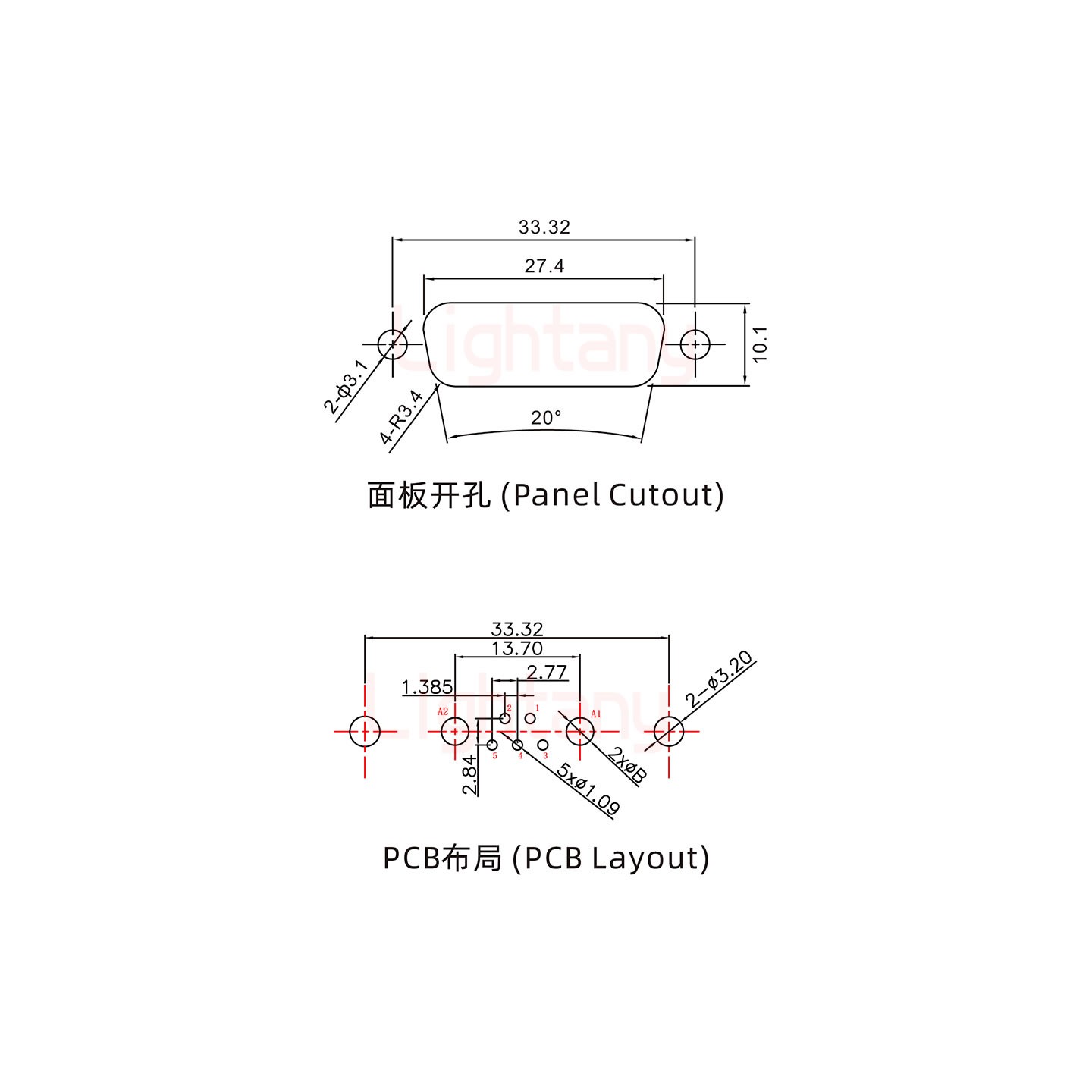 7W2母PCB直插板/鉚魚叉7.0/大電流10A