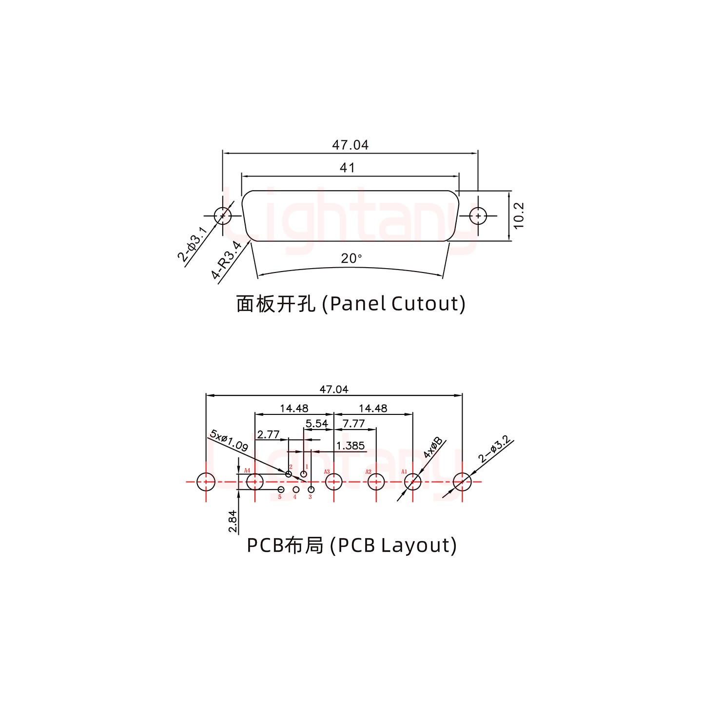 9W4母PCB直插板/鉚魚(yú)叉7.0/大電流40A