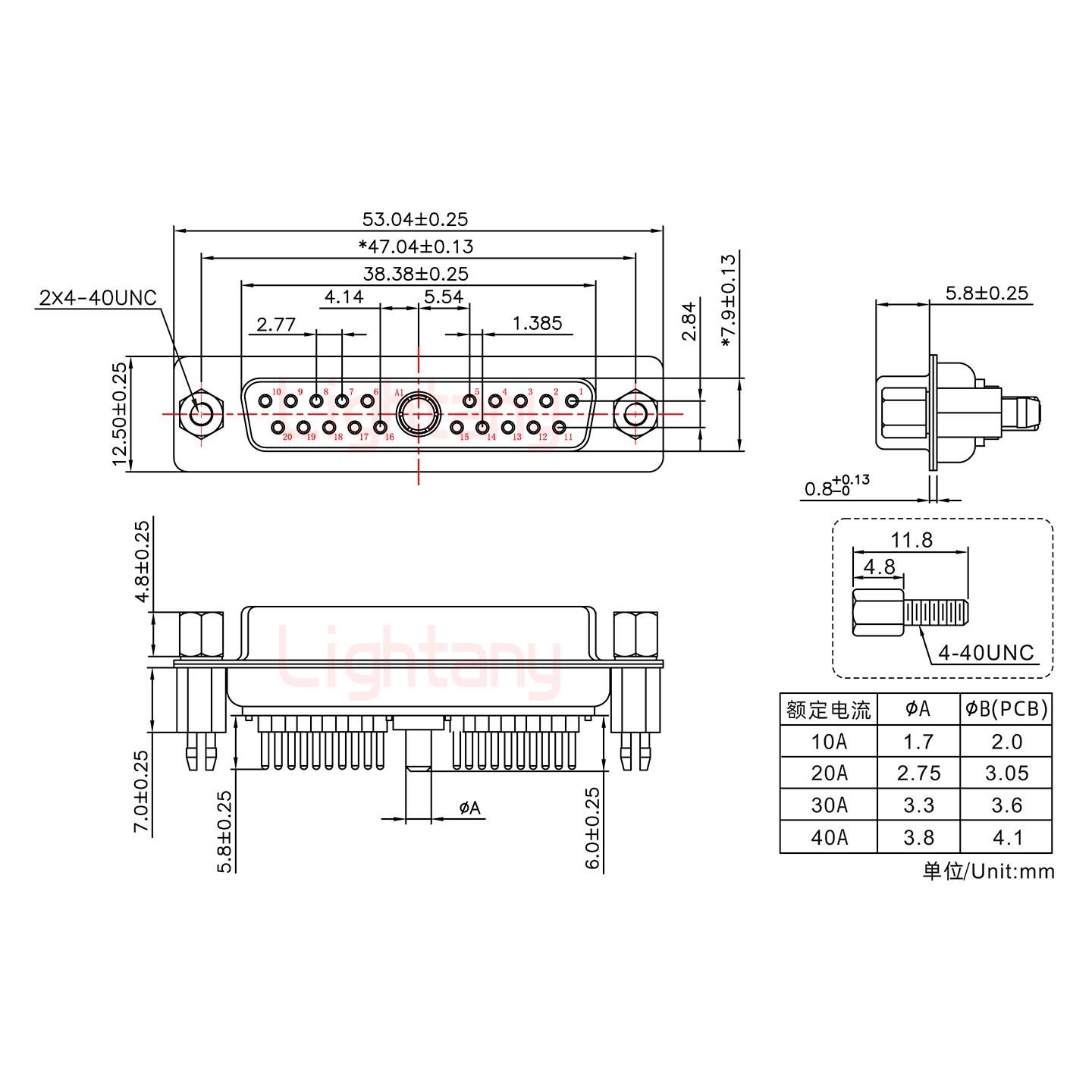 21W1母PCB直插板/鉚魚叉7.0/大電流20A