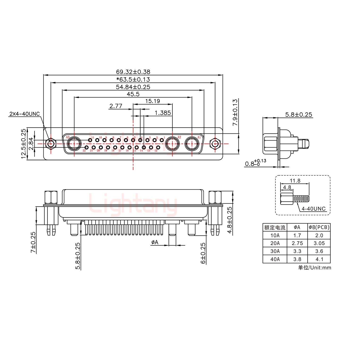 25W3母PCB直插板/鉚魚(yú)叉7.0/大電流20A