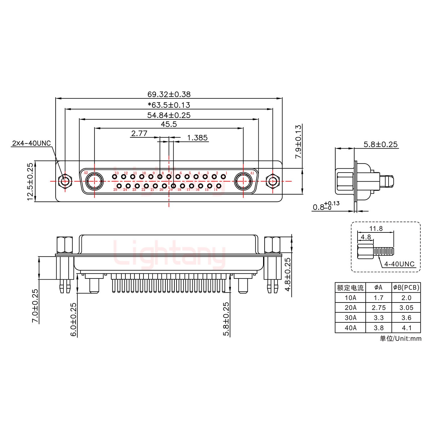 27W2母PCB直插板/鉚魚叉7.0/大電流30A