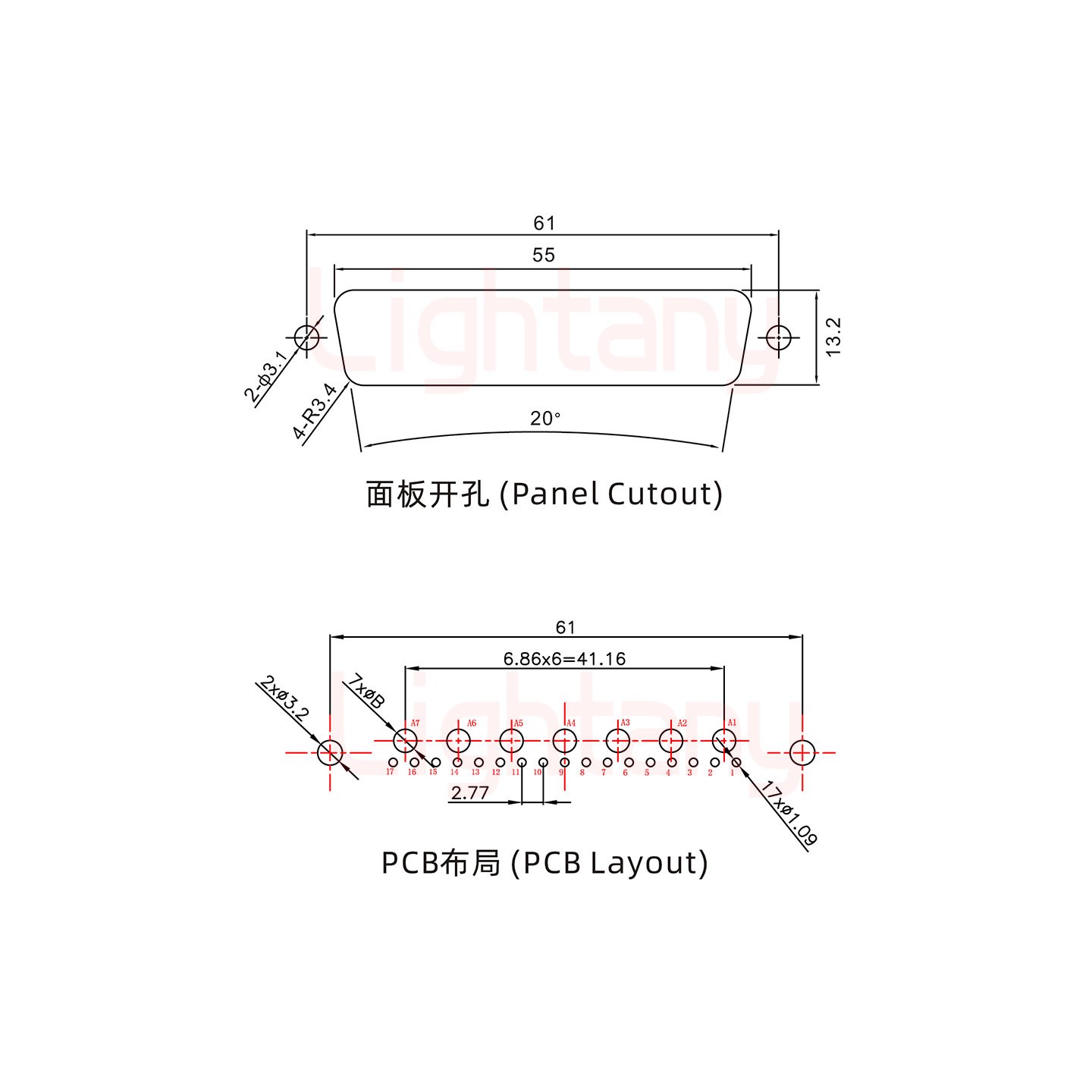 24W7母PCB直插板/鉚魚叉7.0/大電流30A