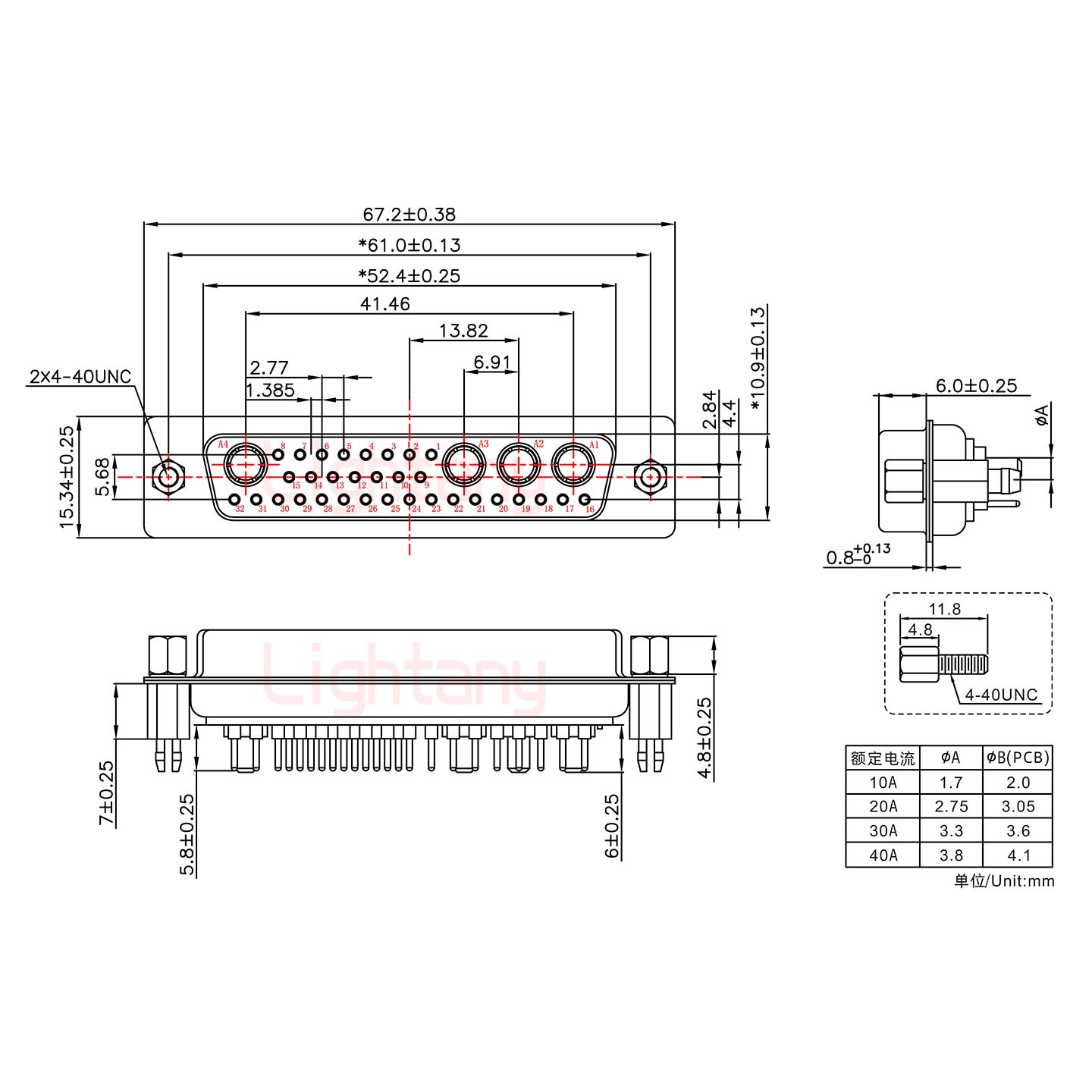 36W4母PCB直插板/鉚魚叉7.0/大電流30A