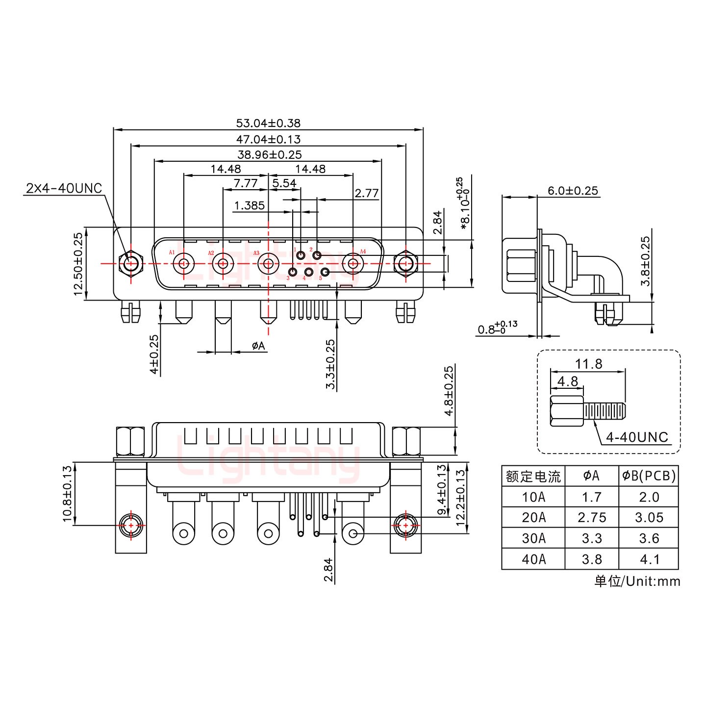 9W4公PCB彎插板/鉚支架10.8/大電流10A