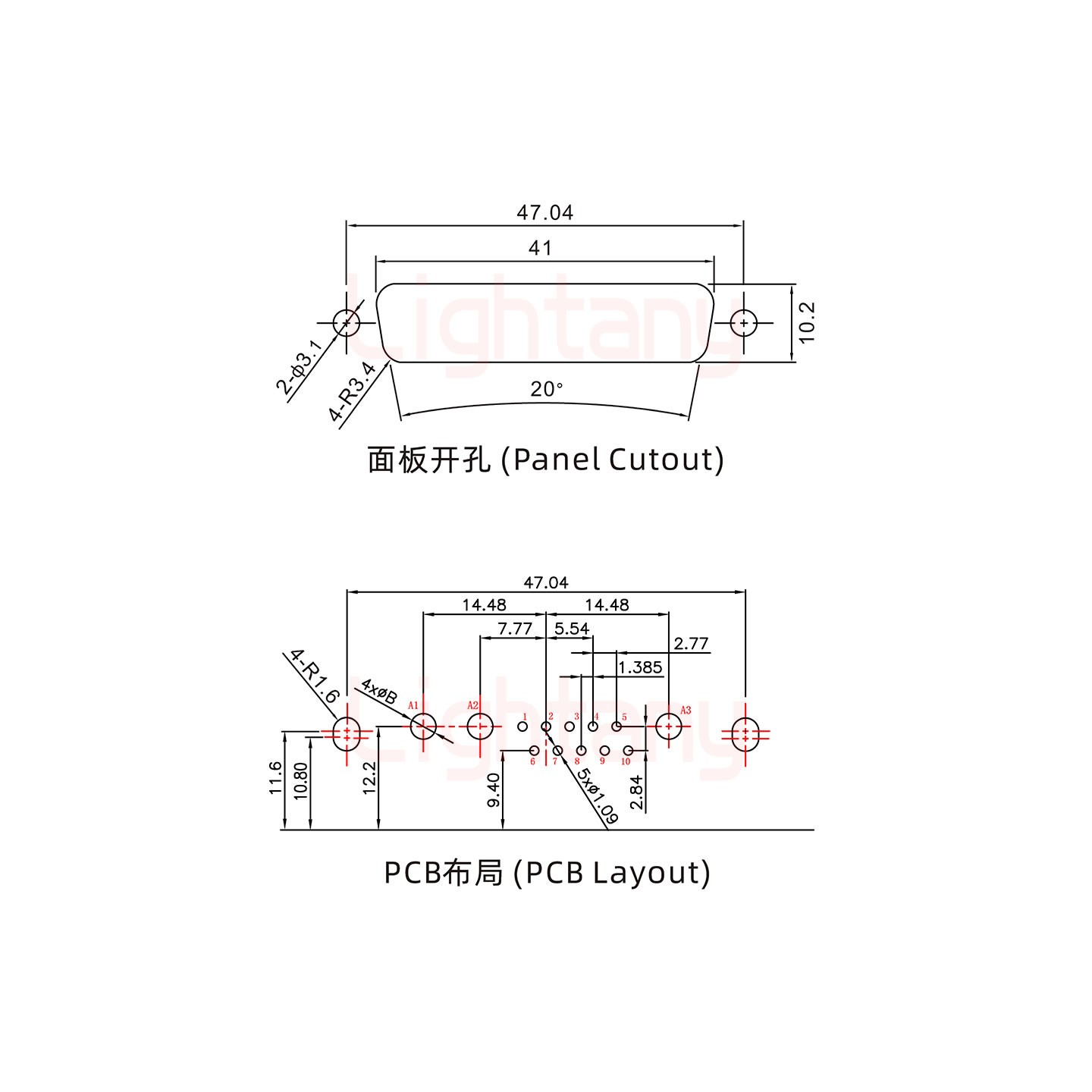 13W3公PCB彎插板/鉚支架10.8/大電流40A