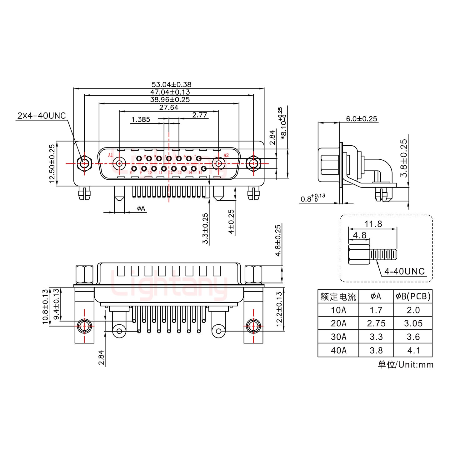 17W2公PCB彎插板/鉚支架10.8/大電流10A