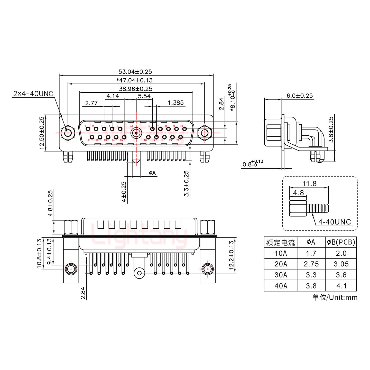 21W1公PCB彎插板/鉚支架10.8/大電流30A