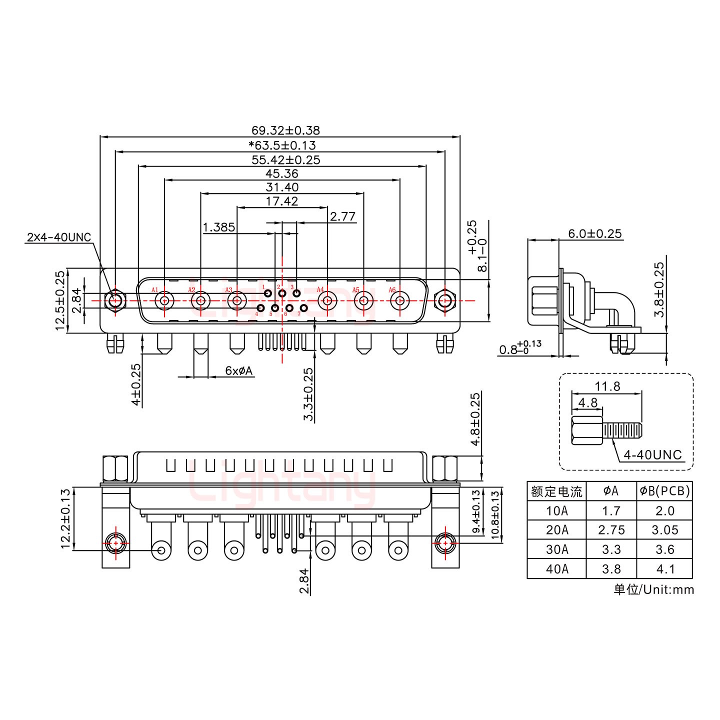 13W6A公PCB彎插板/鉚支架10.8/大電流40A