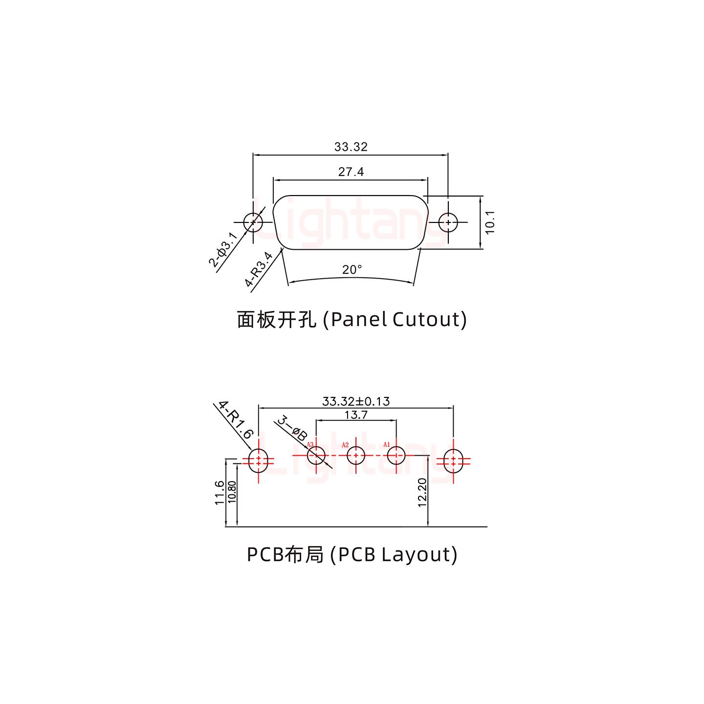 3W3母PCB彎插板/鉚支架10.8/大電流40A