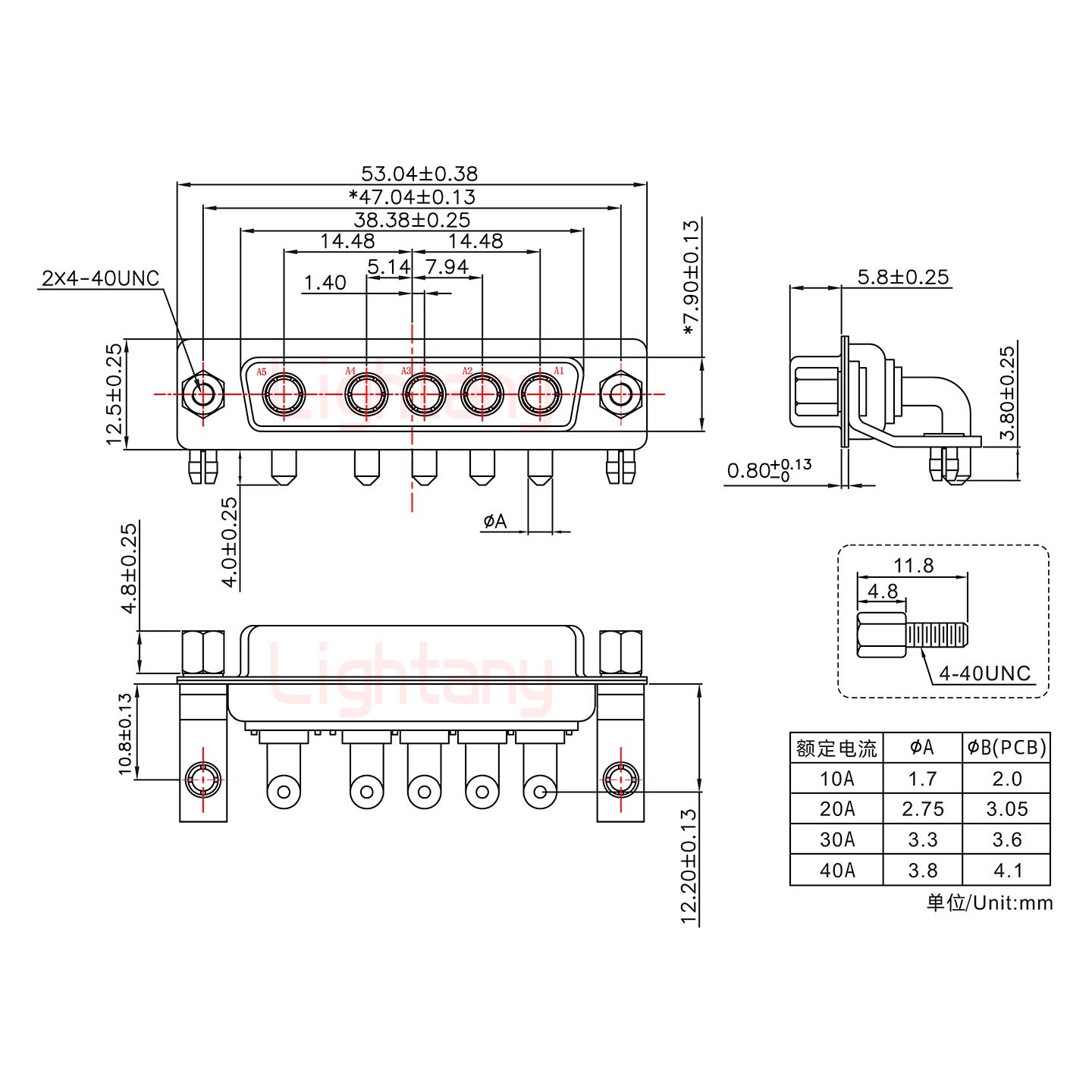 5W5母PCB彎插板/鉚支架10.8/大電流30A