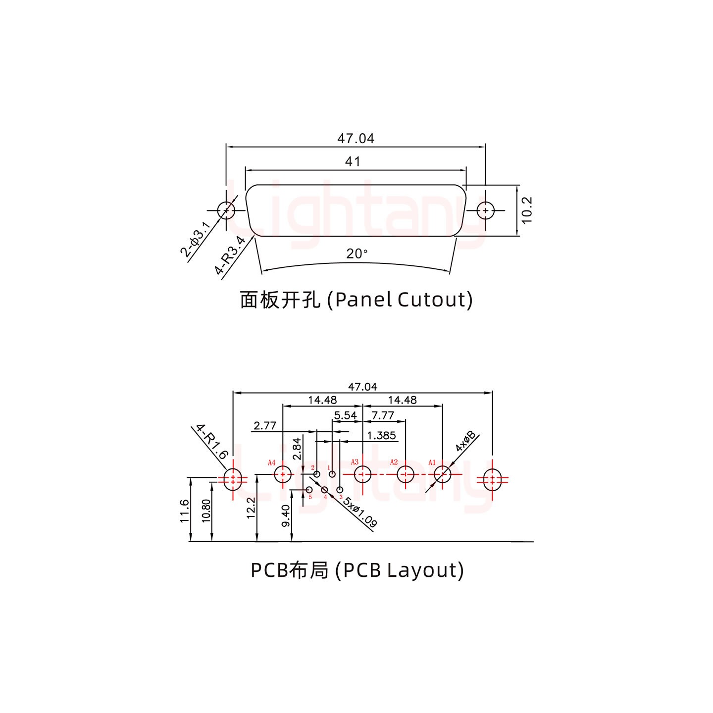 9W4母PCB彎插板/鉚支架10.8/大電流20A