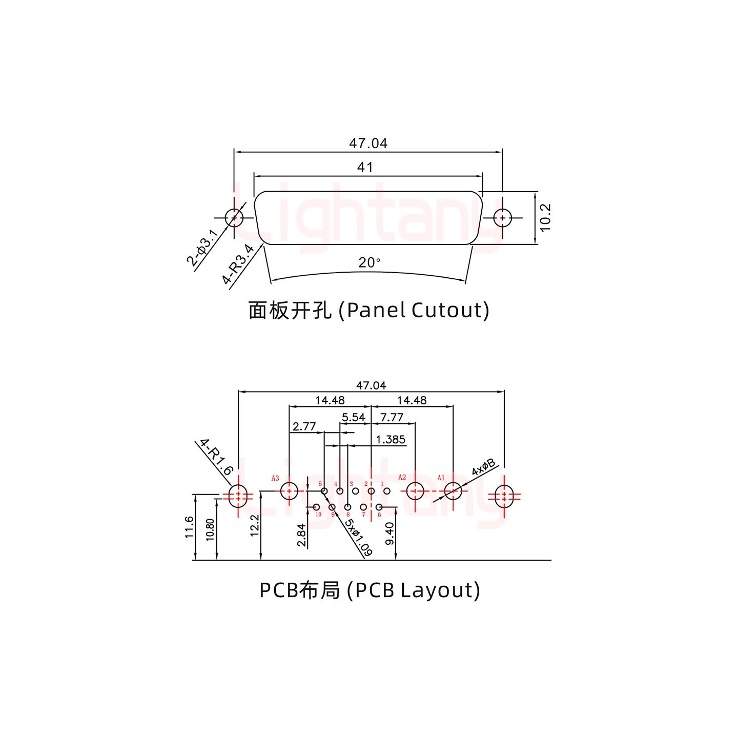 13W3母PCB彎插板/鉚支架10.8/大電流20A