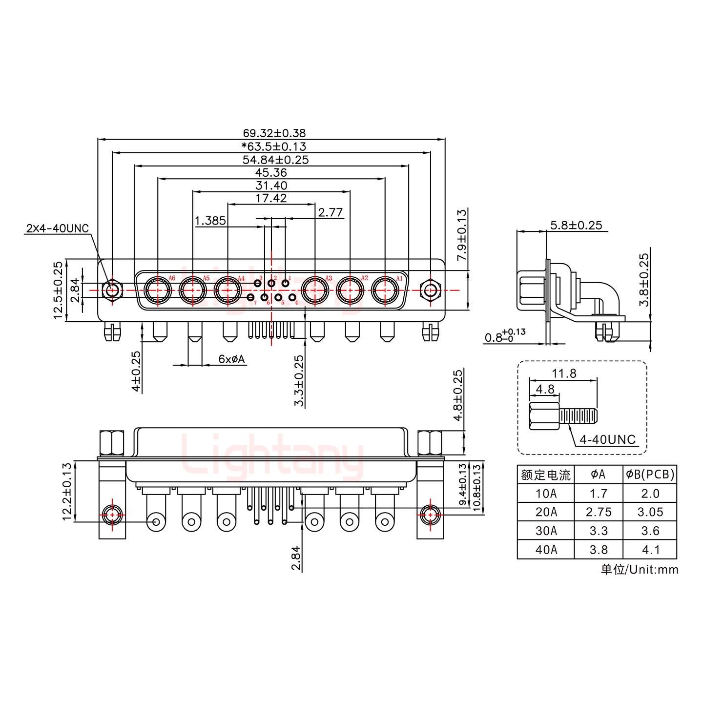 13W6A母PCB彎插板/鉚支架10.8/大電流30A