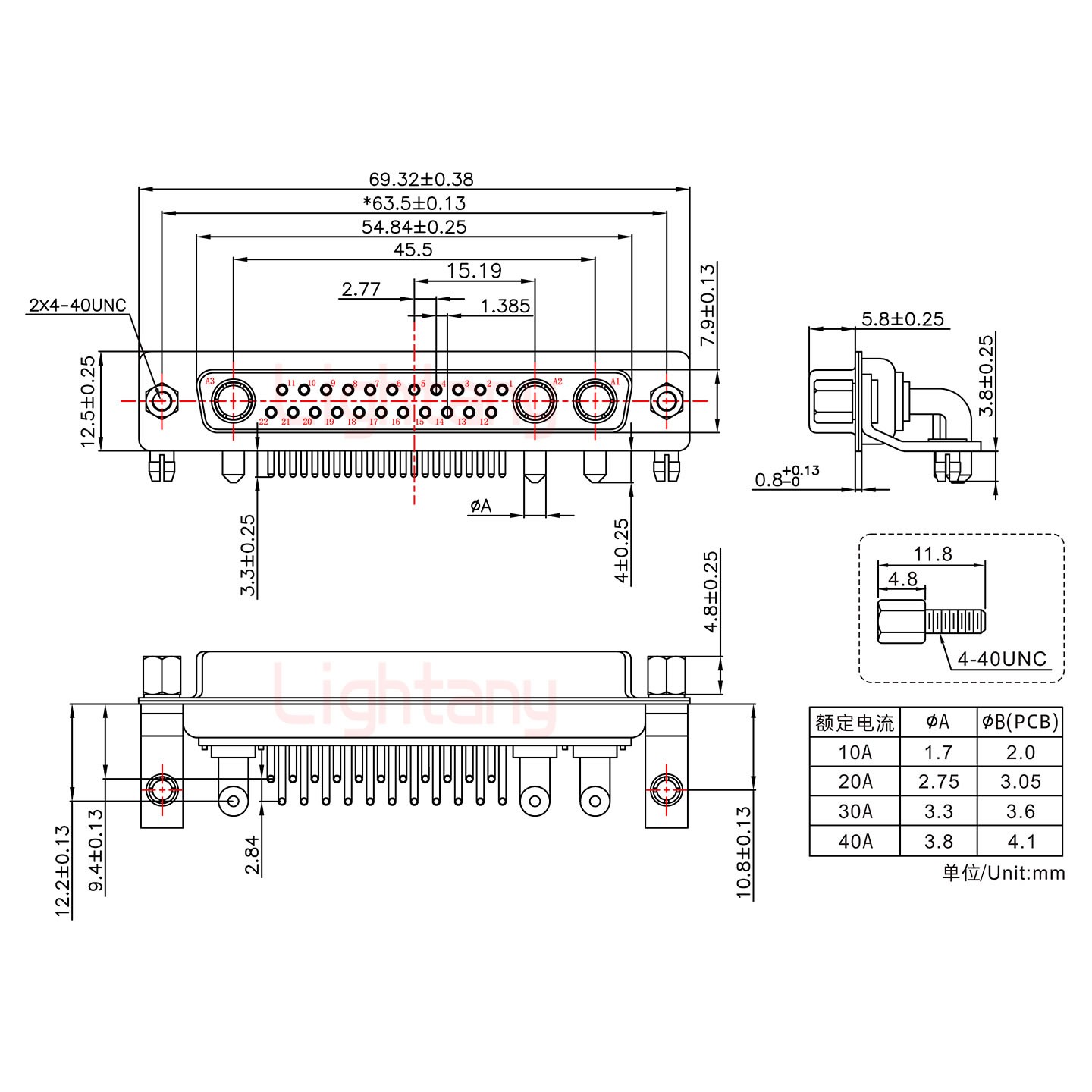 25W3母PCB彎插板/鉚支架10.8/大電流30A