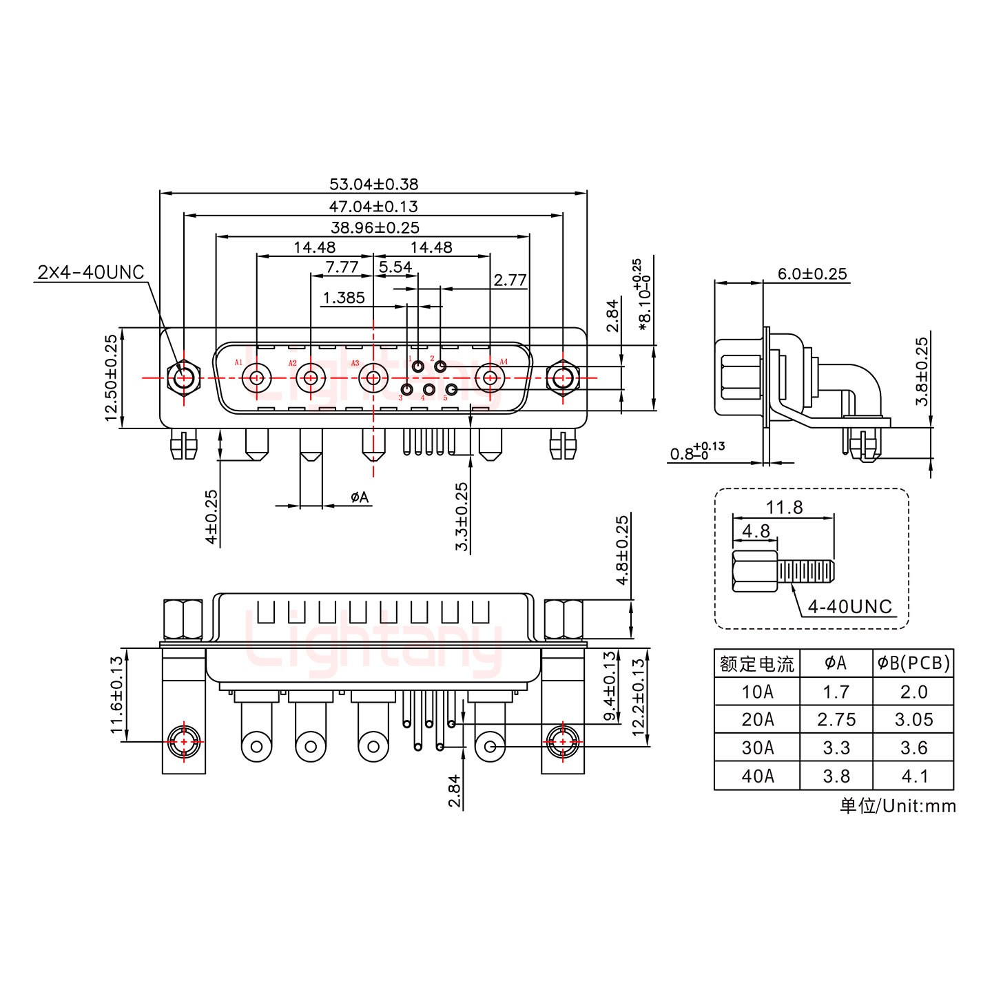 9W4公PCB彎插板/鉚支架11.6/大電流30A