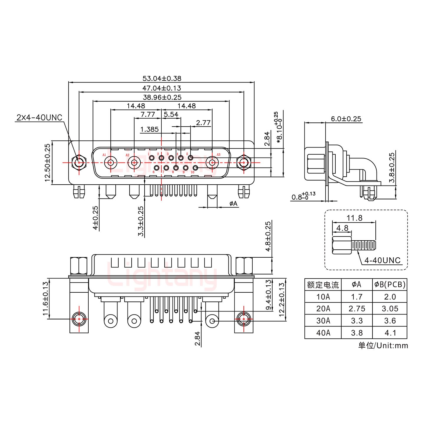 13W3公PCB彎插板/鉚支架11.6/大電流30A