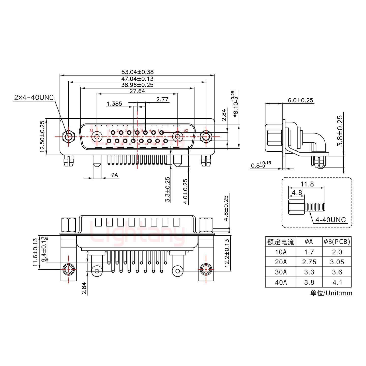 17W2公PCB彎插板/鉚支架11.6/大電流40A