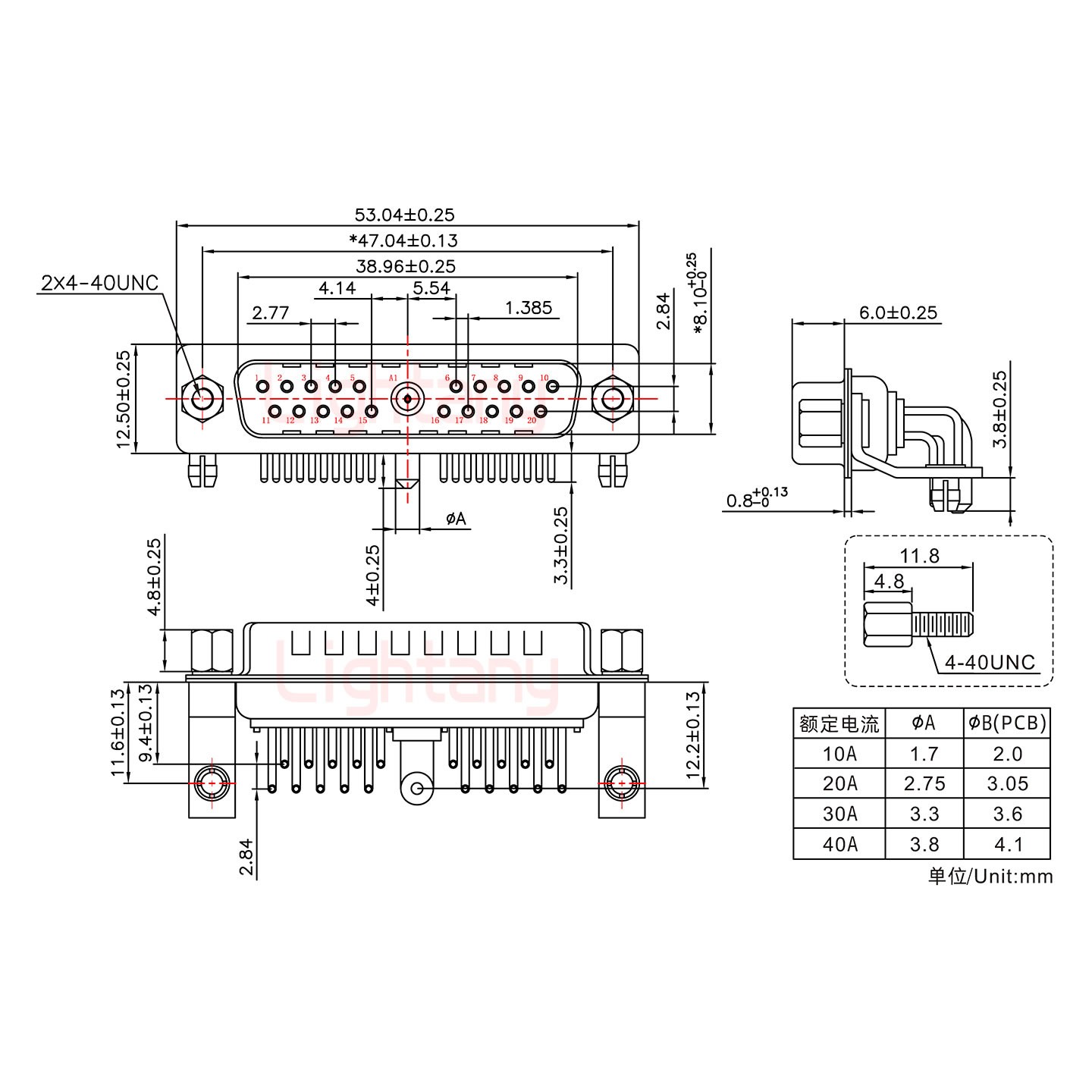 21W1公PCB彎插板/鉚支架11.6/大電流30A