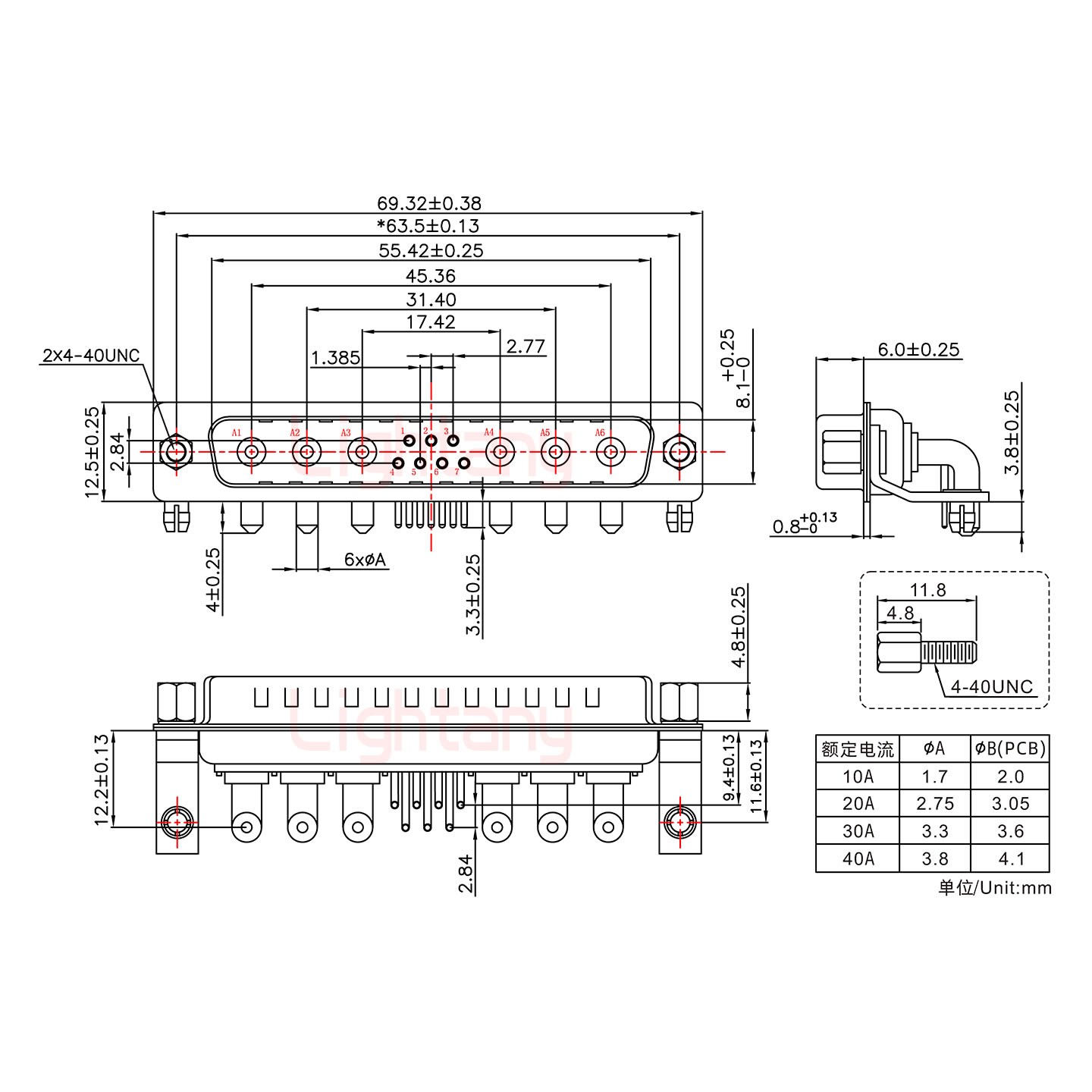 13W6A公PCB彎插板/鉚支架11.6/大電流10A