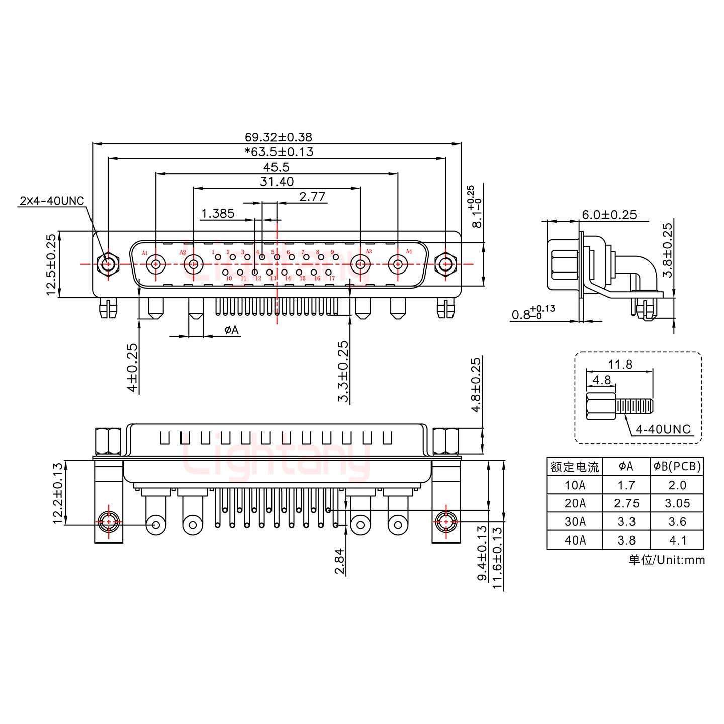 21W4公PCB彎插板/鉚支架11.6/大電流40A