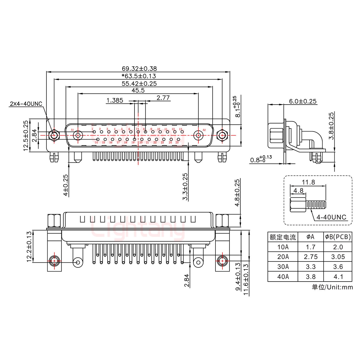 27W2公PCB彎插板/鉚支架11.6/大電流40A