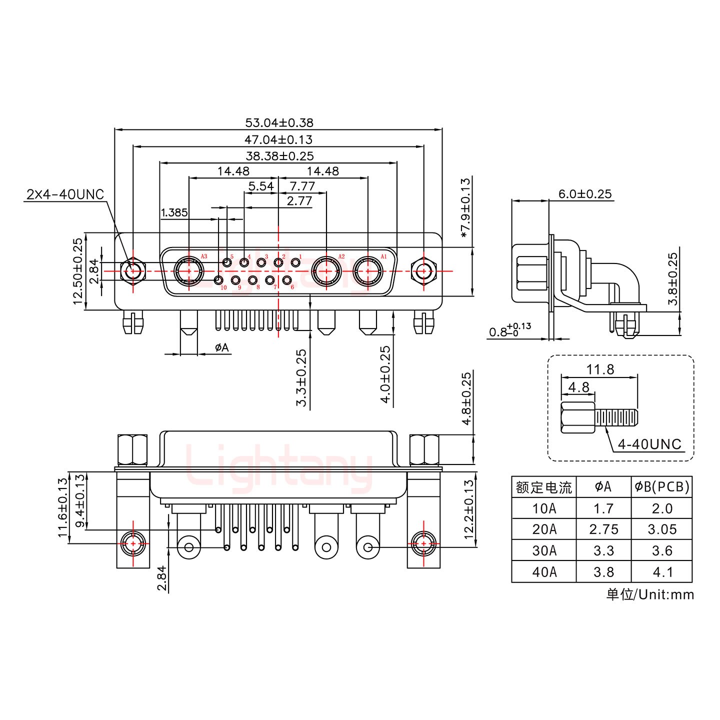 13W3母PCB彎插板/鉚支架11.6/大電流20A