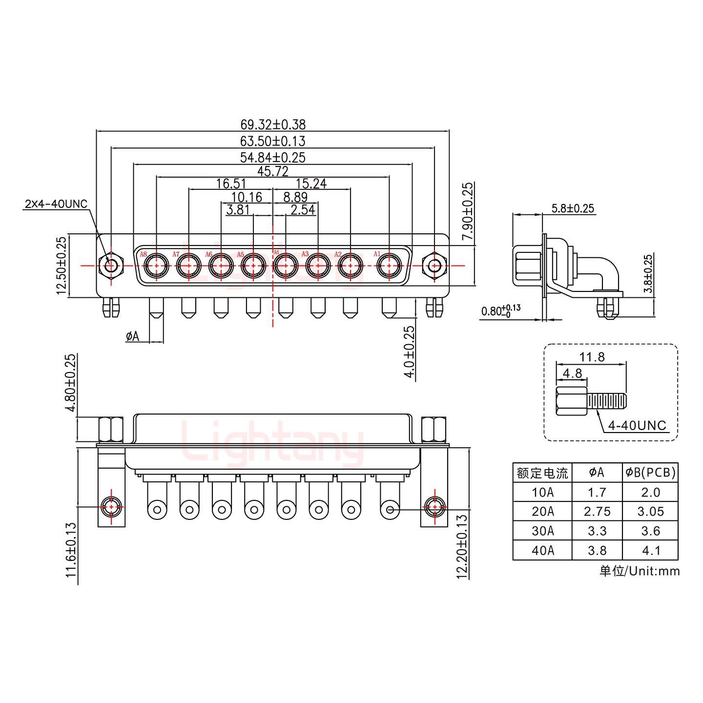 8W8母PCB彎插板/鉚支架11.6/大電流20A