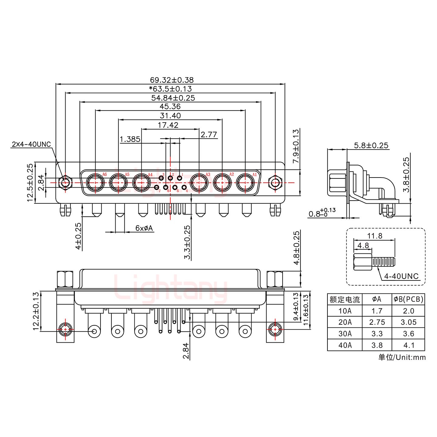 13W6A母PCB彎插板/鉚支架11.6/大電流10A