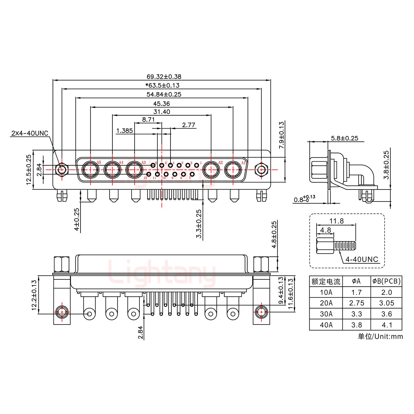 17W5母PCB彎插板/鉚支架11.6/大電流20A