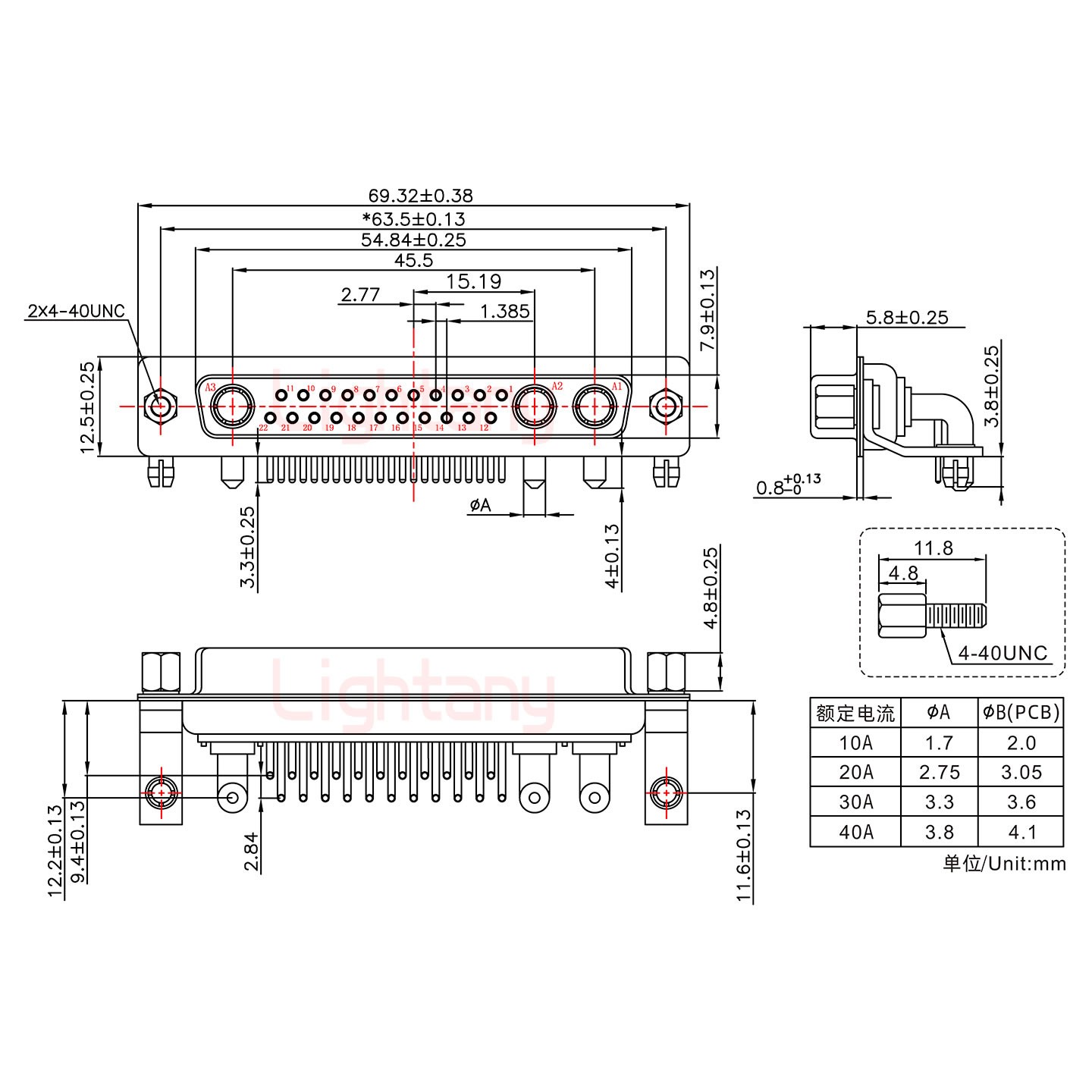 25W3母PCB彎插板/鉚支架11.6/大電流40A