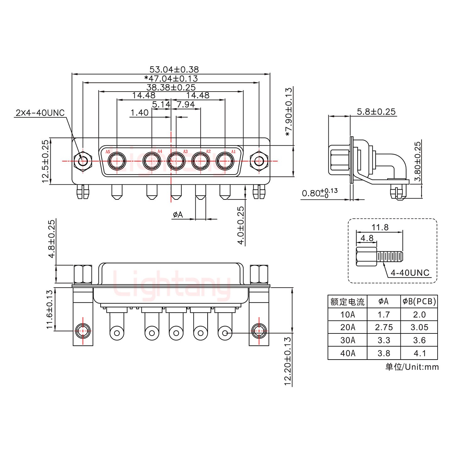 5W5母PCB彎插板/鉚支架11.6/大電流30A