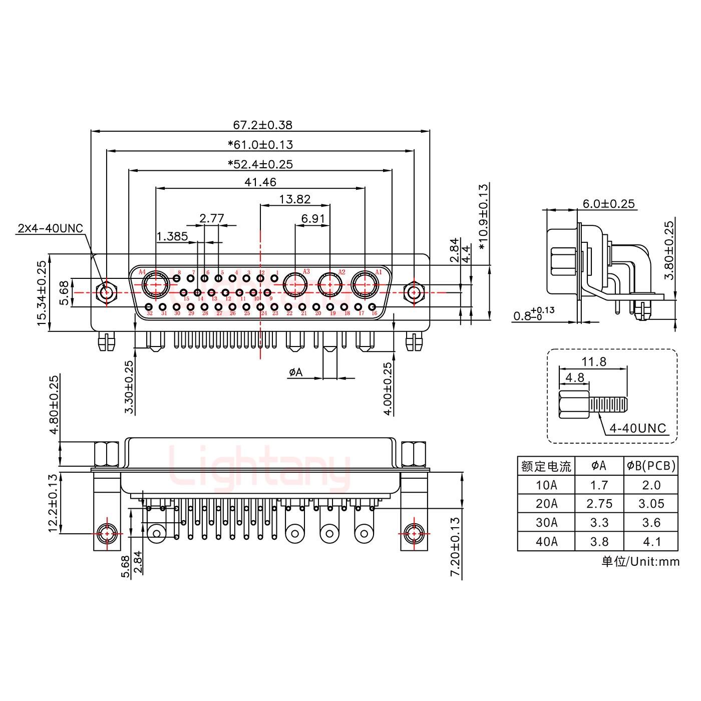 36W4母PCB彎插板/鉚支架12.2/大電流30A