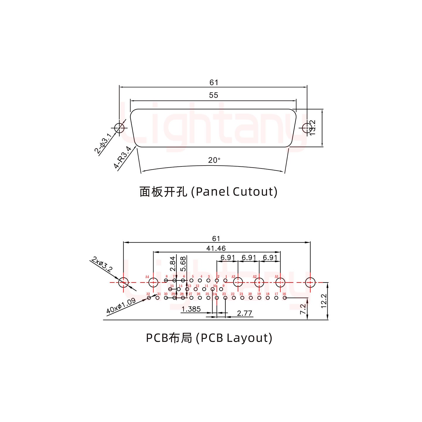 36W4母PCB彎插板/鉚支架12.2/大電流30A