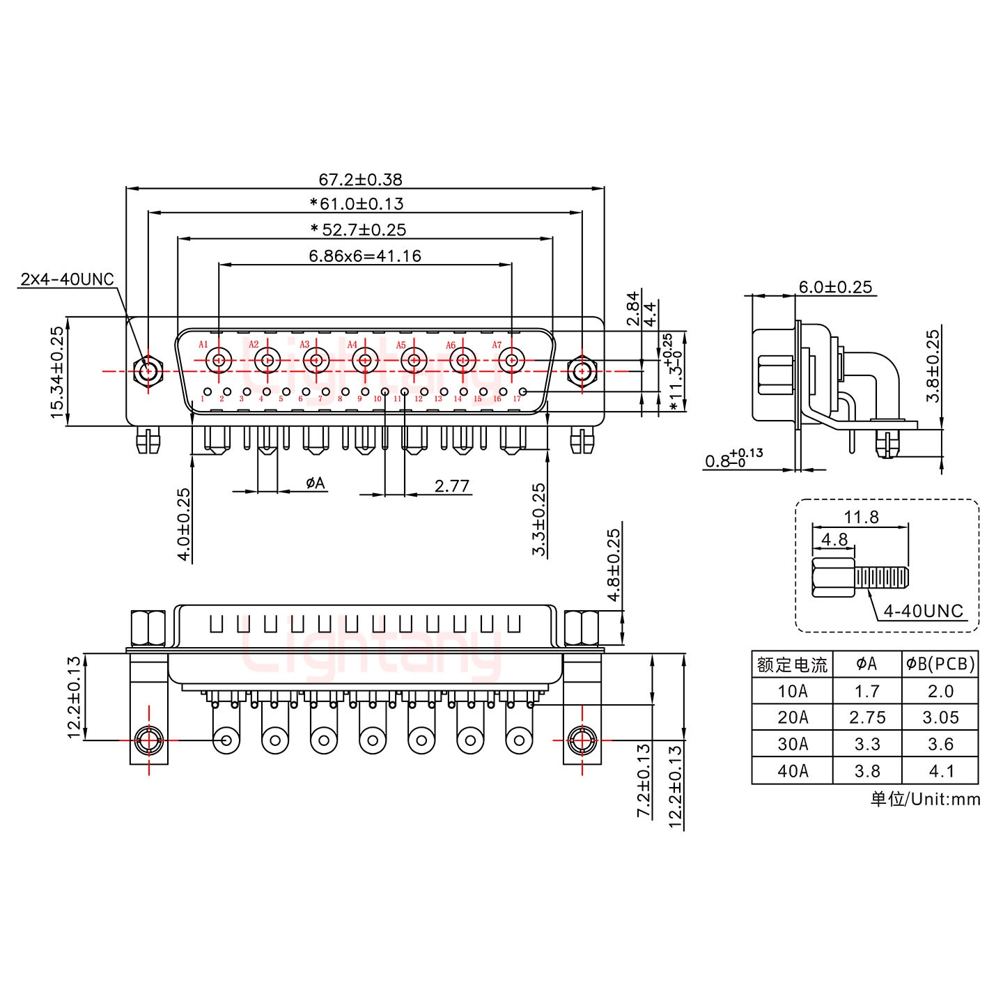 24W7公PCB彎插板/鉚支架12.2/大電流30A