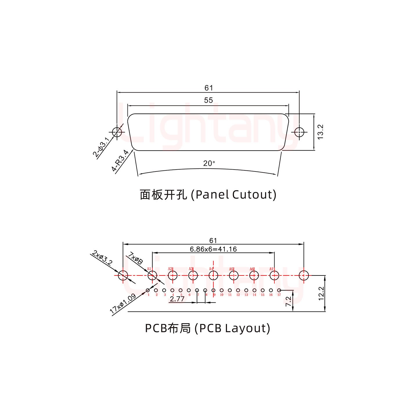 24W7公PCB彎插板/鉚支架12.2/大電流30A