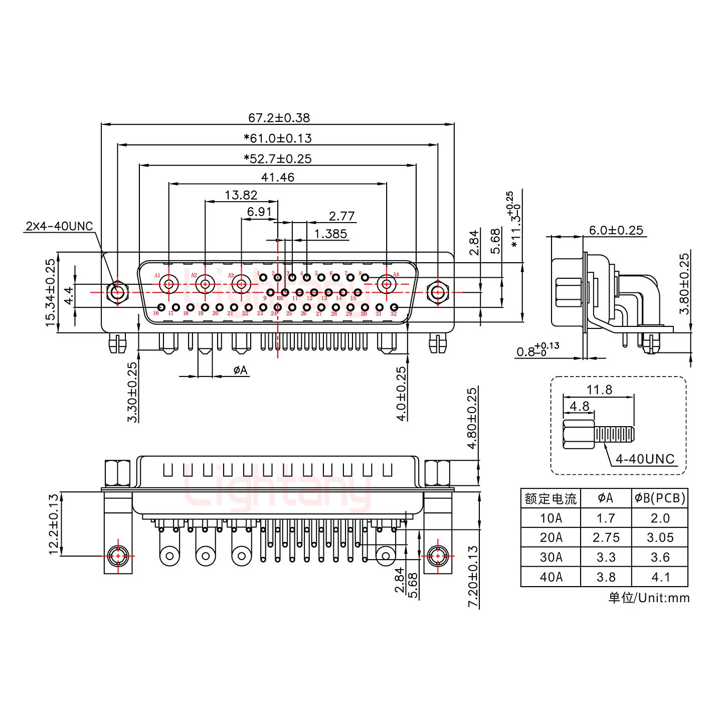 36W4公PCB彎插板/鉚支架12.2/大電流40A