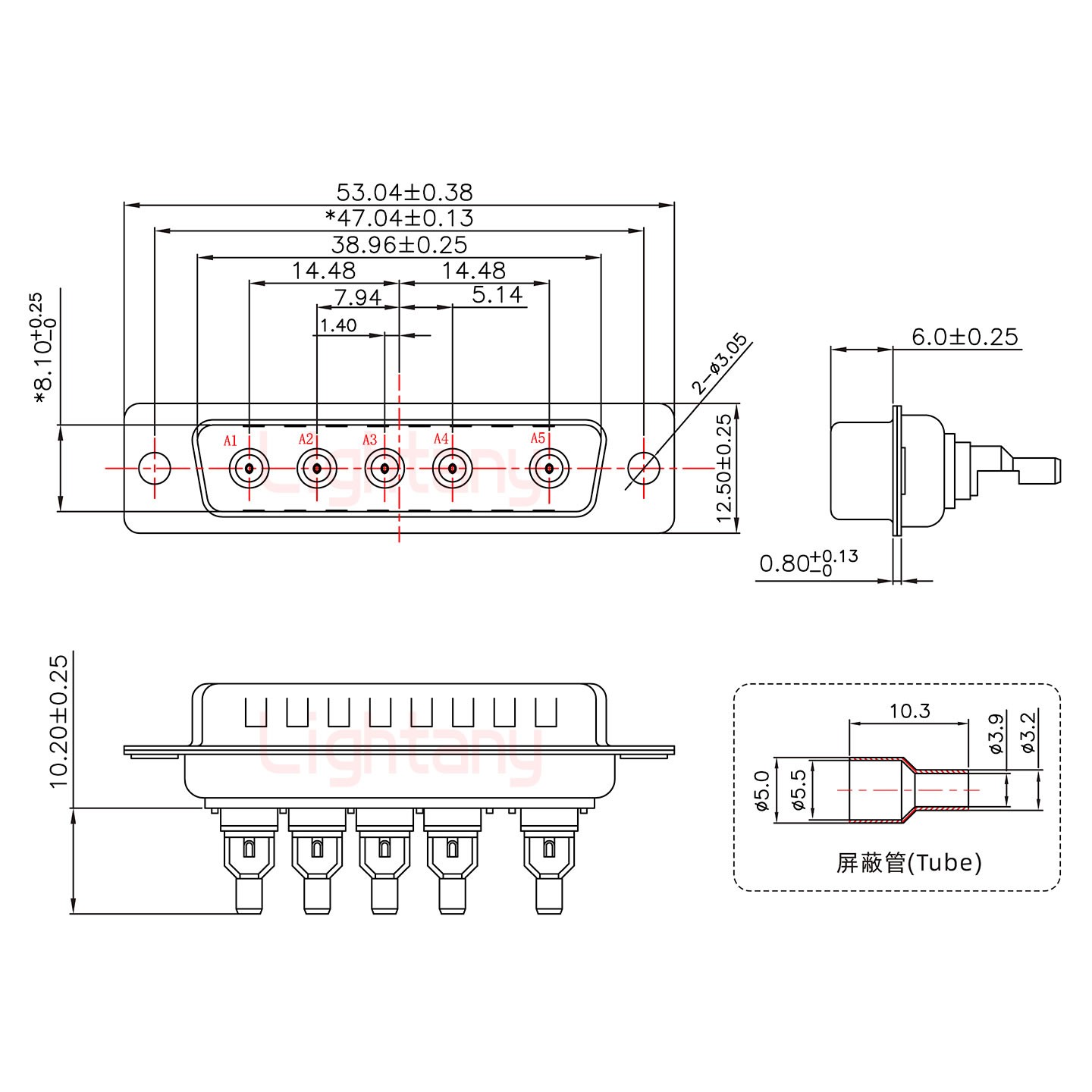 5W5公焊線(xiàn)式75歐姆+25P金屬外殼592斜出線(xiàn)4~12mm