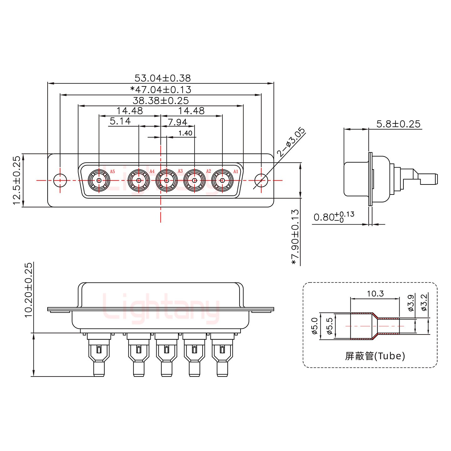 5W5母焊線式75歐姆+25P金屬外殼1015彎出線4~12mm