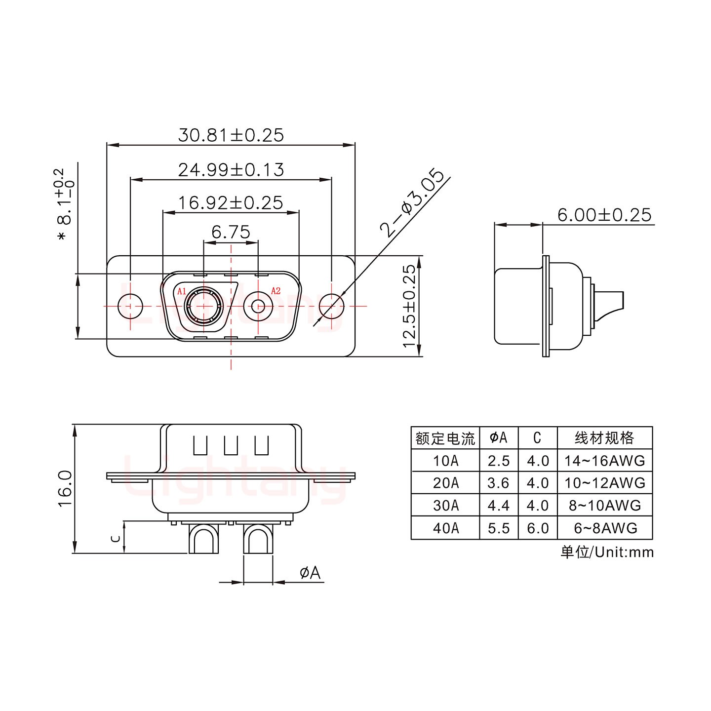 2V2公短體焊線30A+9P金屬外殼1707直出線4~12mm