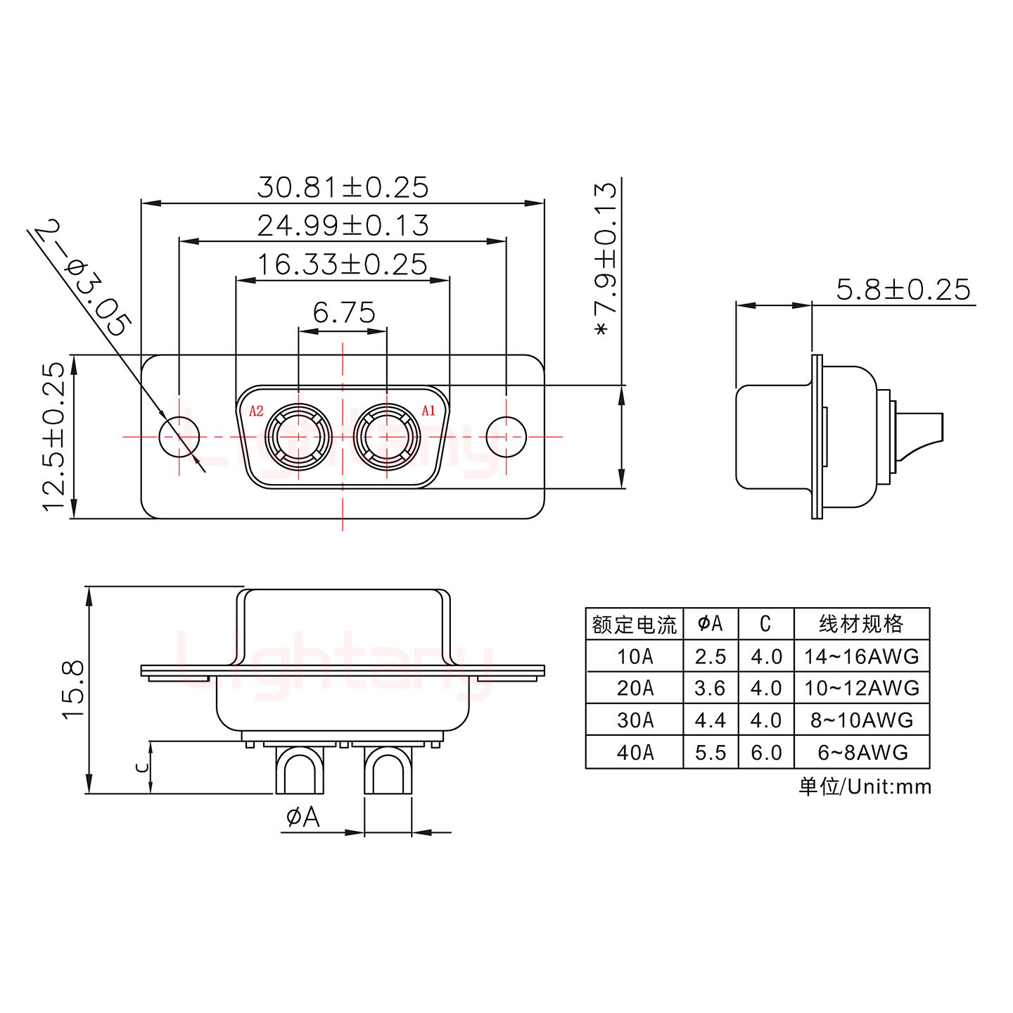 2W2母短體焊線30A+9P金屬外殼1392斜出線4~12mm