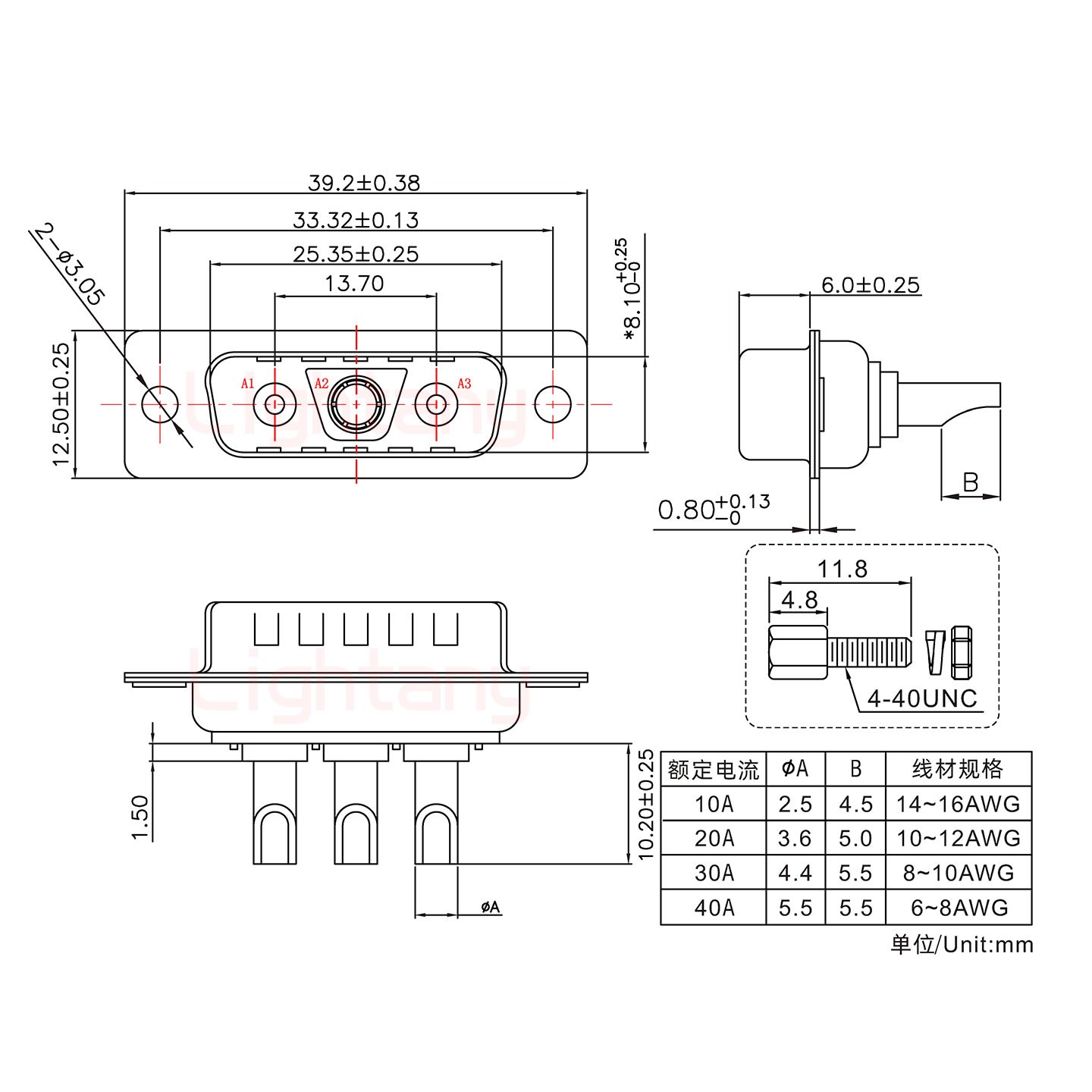 3V3公長(zhǎng)體焊線(xiàn)/配螺絲螺母/大電流40A