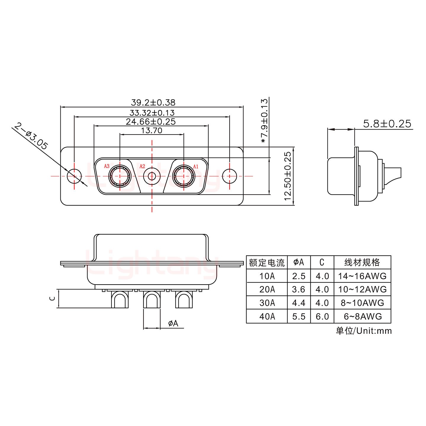 3V3母短體焊線20A+15P金屬外殼1664直出線4~12mm