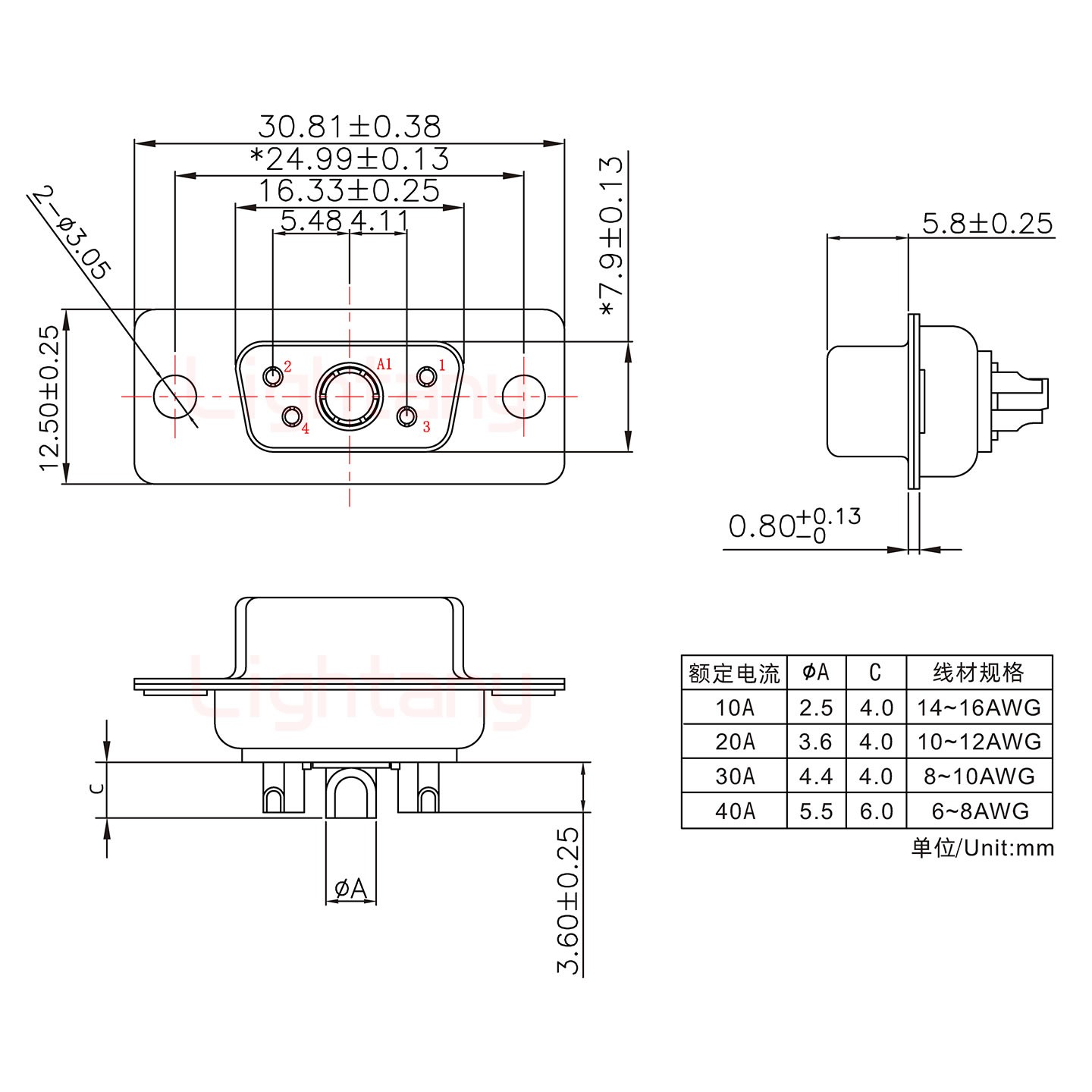 5W1母短體焊線40A+9P金屬外殼1707直出線4~12mm