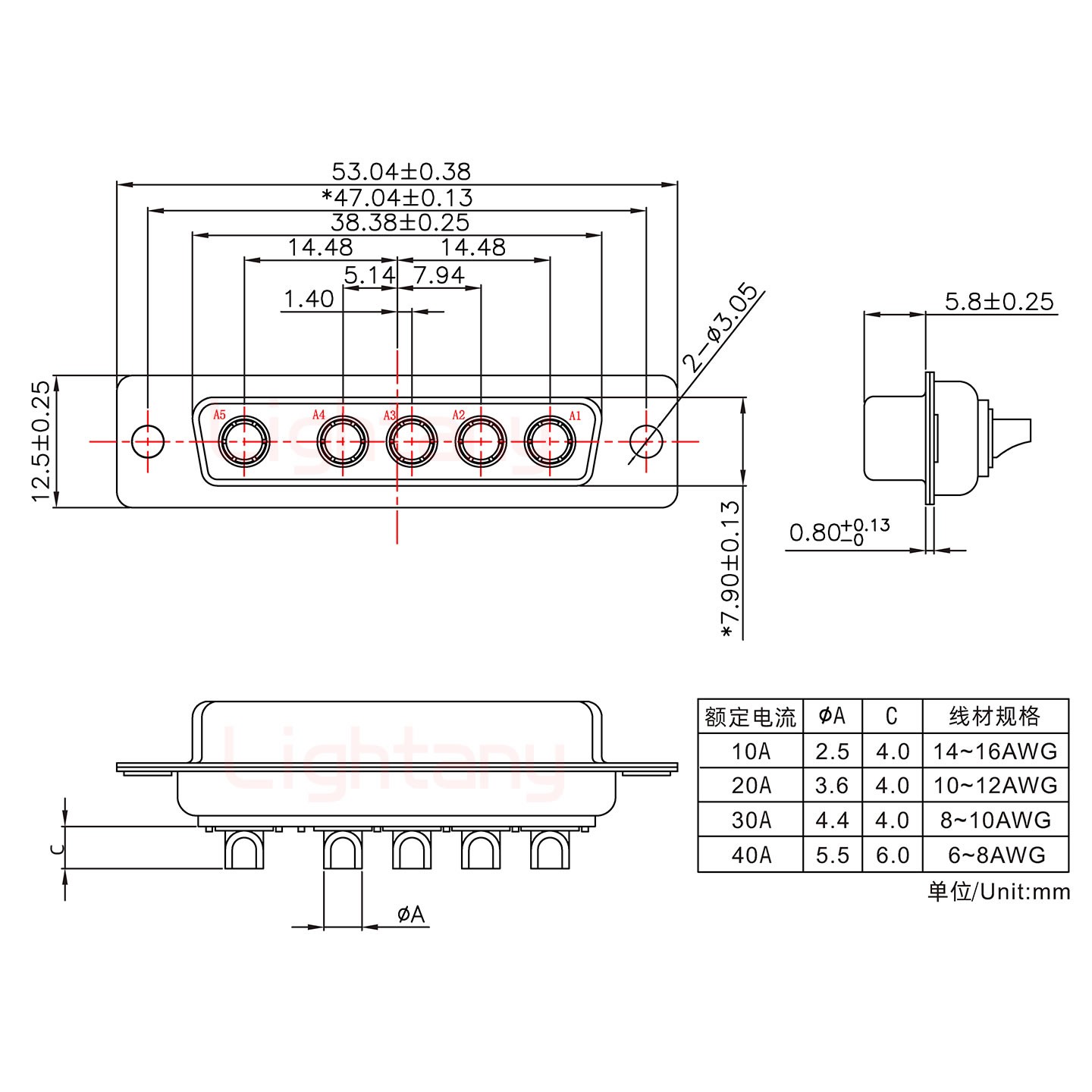 5W5母短體焊線20A+25P金屬外殼1015彎出線4~12mm