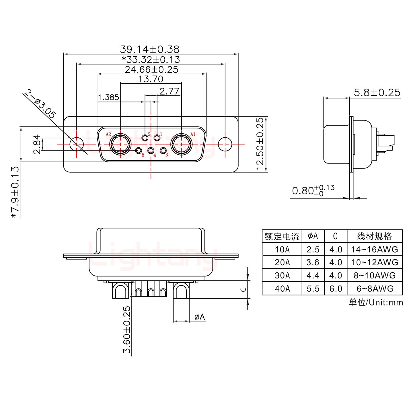 7W2母短體焊線40A+15P金屬外殼1679斜出線4~12mm