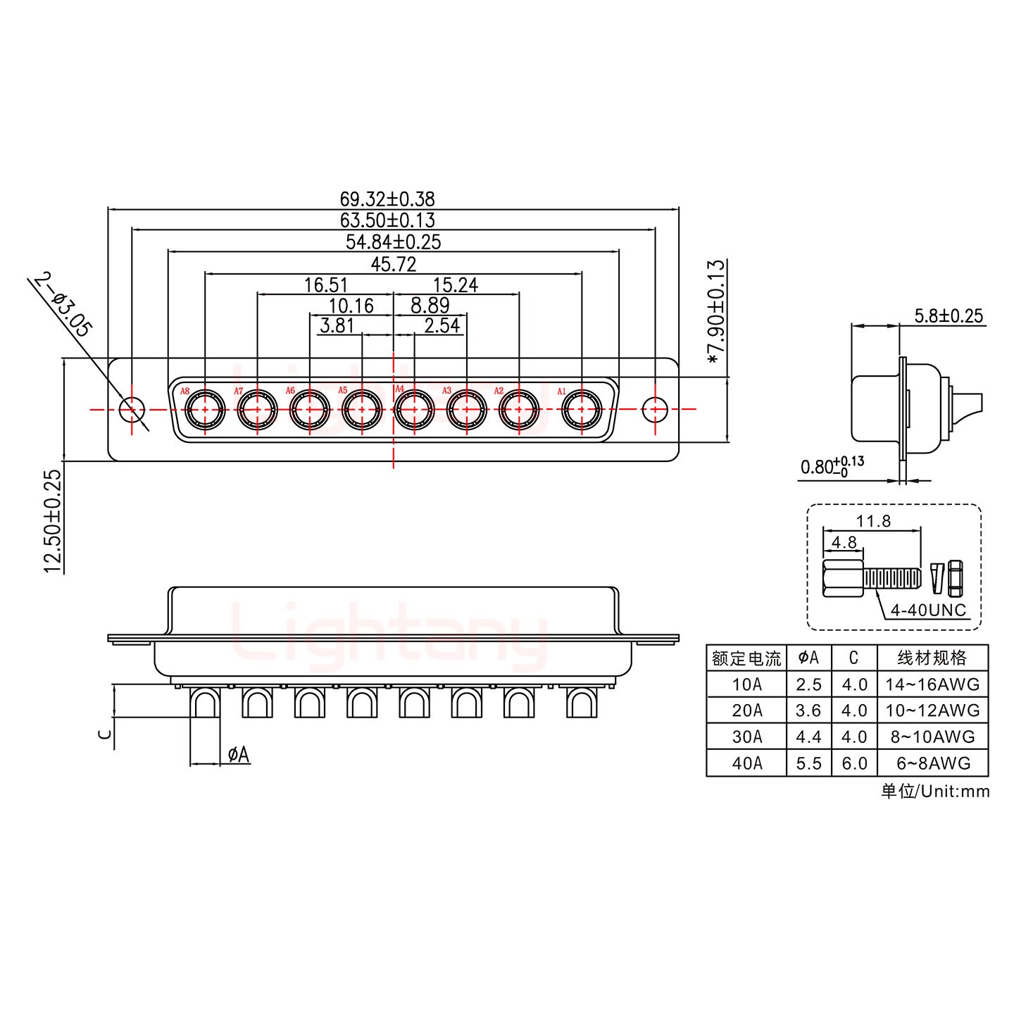 8W8母短體焊線/配螺絲螺母/大電流10A