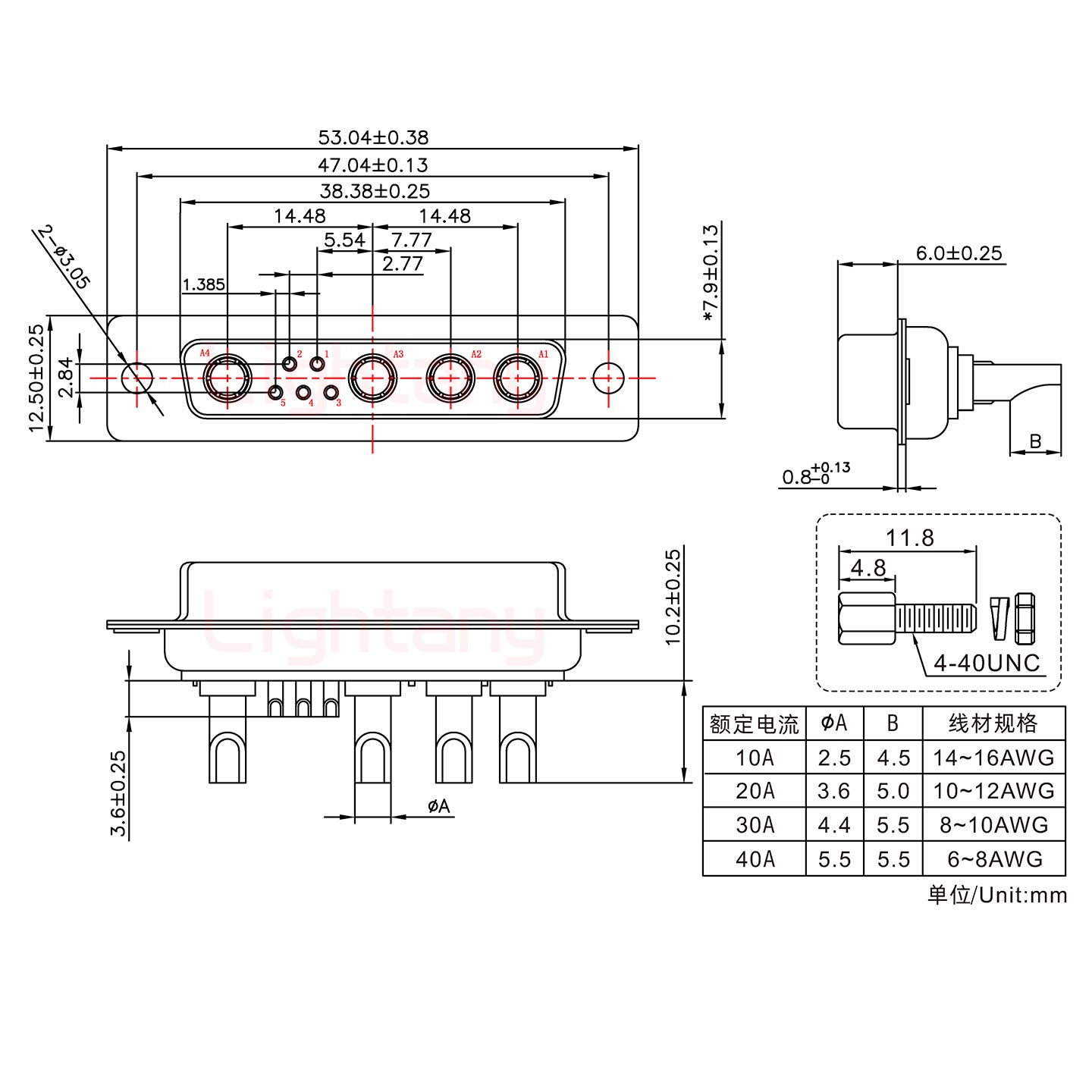 9W4母長體焊線/配螺絲螺母/大電流30A